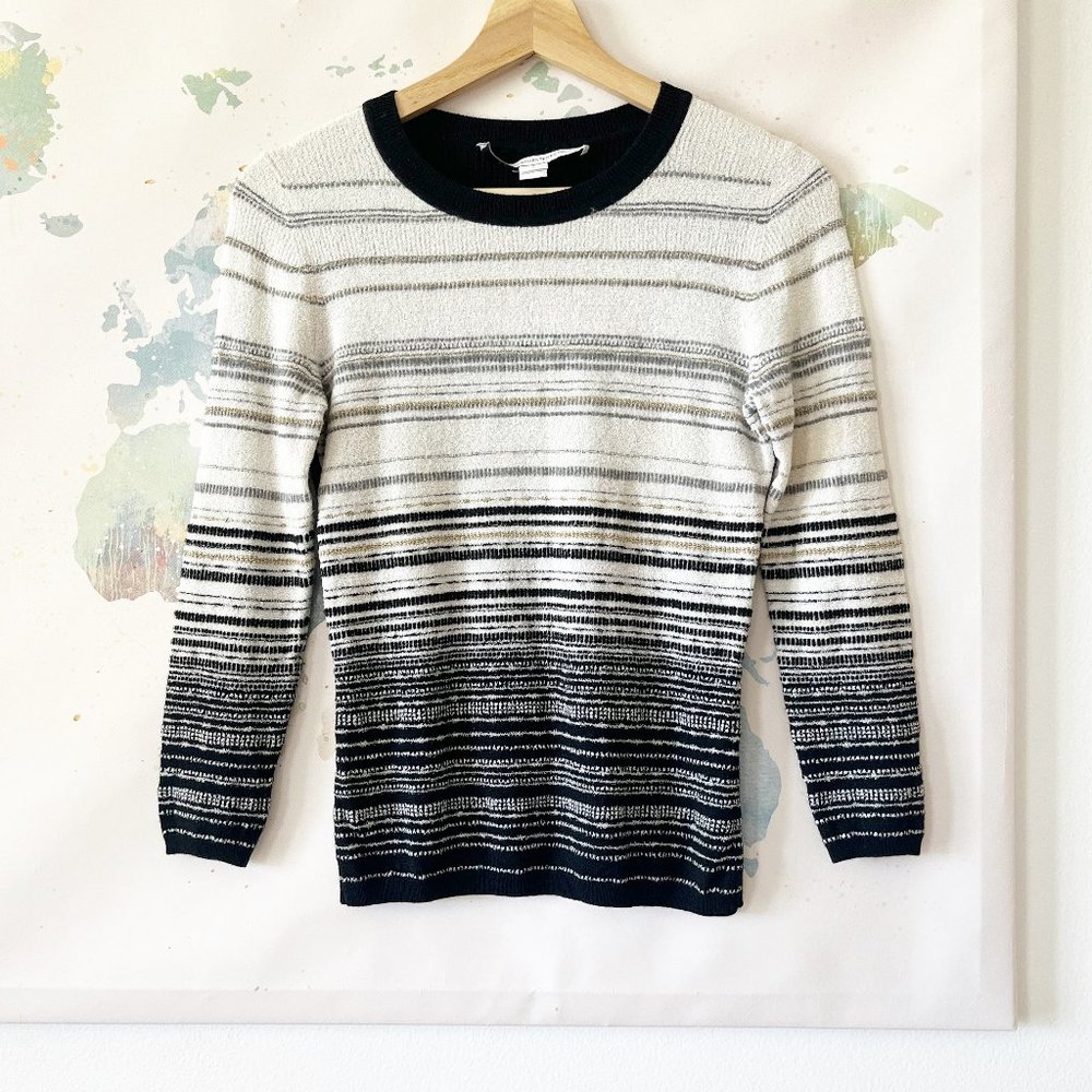 Diane Von Furstenberg Sweater Size Small Black Gray Gold Striped Wool Blend